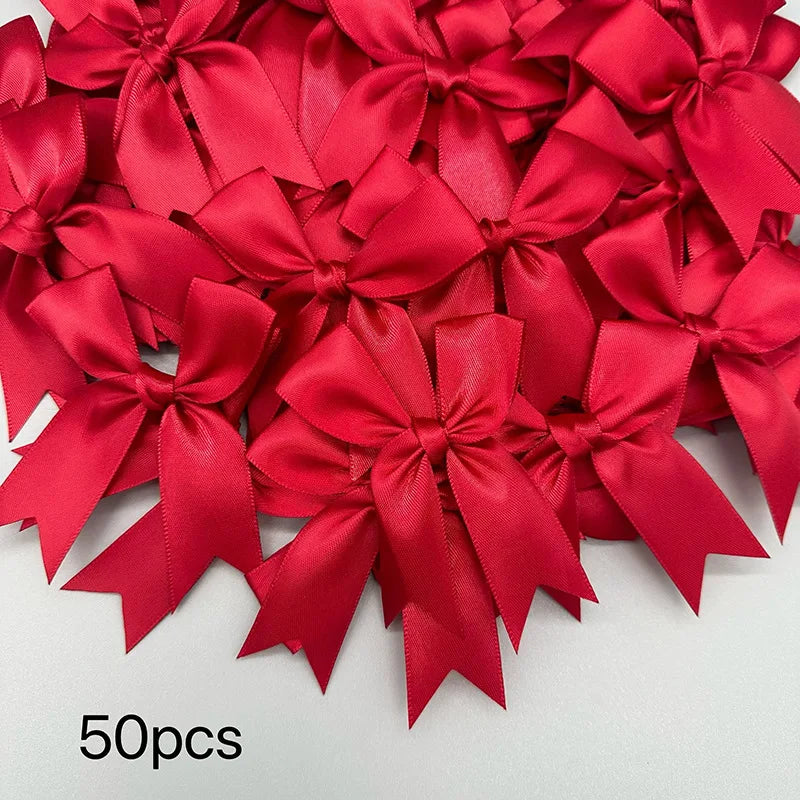 Satin Ribbon Bows 50-Piece Pack for Gift Wrapping, Wedding Favors, Birthday Decorations and Holiday Crafts in Multiple Color Options