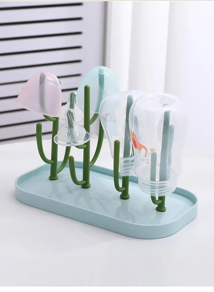Detachable Baby Bottle Drying Rack with Branch Holders and Water Catch Tray, ABS and PP Countertop Drainer for Bottles and Feeding Accessories
