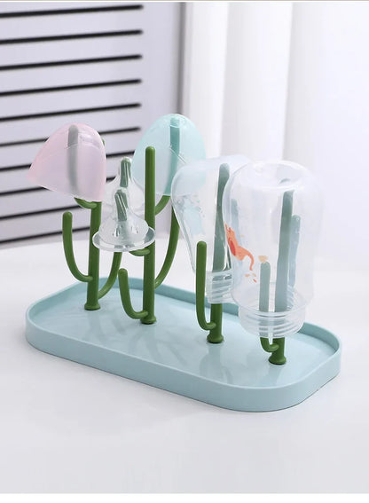 Detachable Baby Bottle Drying Rack with Branch Holders and Water Catch Tray, ABS and PP Countertop Drainer for Bottles and Feeding Accessories