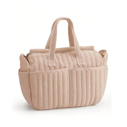 Textured Diaper Tote Bag with Zipper Closure, Interior Organizer Pockets and Carry Handles, Solid Color Baby Essentials Bag for Everyday Outings