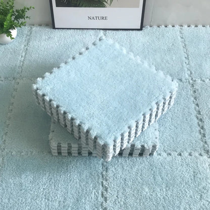 Plush Carpet Puzzle Mat, 20-Piece Interlocking EVA Foam Floor Tiles in Two-Color Options, 30 x 30 x 1 cm Squares for Nursery and Kids Rooms