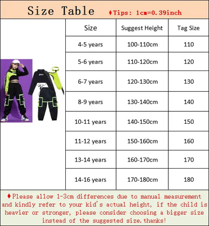 Girls Hip Hop Cargo Pants Dance Set with Crop Top and Decorative Sleeve, Three-Piece Colorblock Stage Outfit for Ages 4–16 by LOLANTA