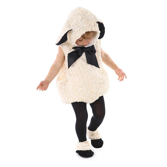 Toddler Lamb Costume for Girls with Hood and Booties, White Sleeveless Sheep Dress-Up Outfit for Halloween Parties and Farm Animal Photos