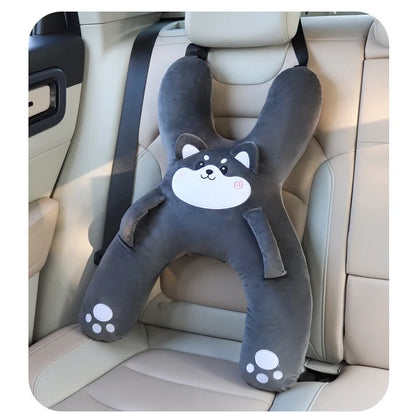 Kids Car Neck Pillow for Back Seat Travel, Child Head Support Accessory with Seat Belt Attachment for Road Trips and Long Drives