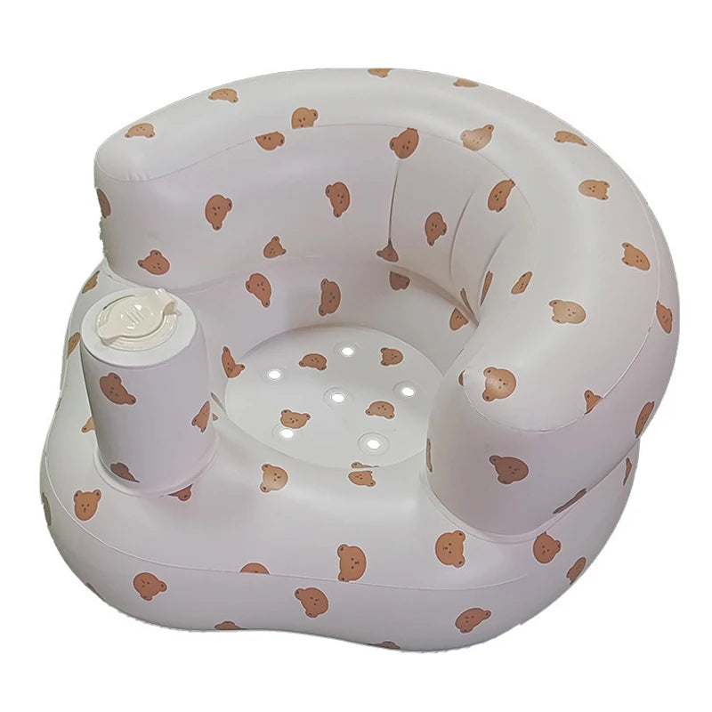 Inflatable Baby Sofa Seat with Built-In Air Pump, Portable Infant Floor Chair for Supervised Sitting and Play, Olive Flower or Bear Head
