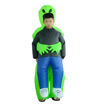 Alien Carry-Me Inflatable Suit for Kids and Adults with USB Fan and Battery Box, Green Space Creature Costume for Halloween Parties and Cosplay