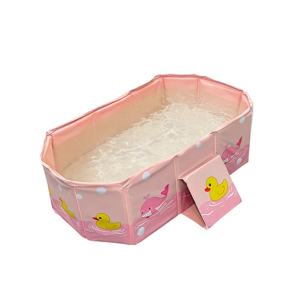 Panel-Sided Foldable Baby Bath Basin in White, Green, Pink or Blue, Portable PVC Bathtub for Parent-Supervised Bathing at Home or Away