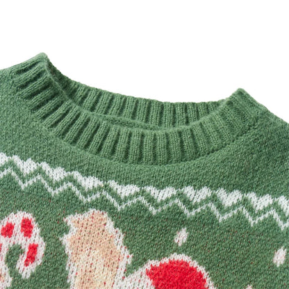 Reindeer Family Christmas Sweaters in Red or Green, Matching Mom Dad and Kids Long Sleeve Crewneck Pullovers for Holiday Photos and Parties