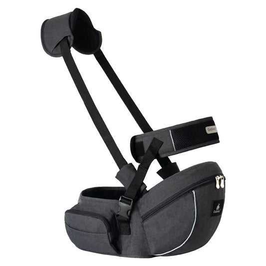 Waist-Mounted Baby Hip Seat with Padded Shoulder Strap and Zippered Storage Pockets, Gray or Black Carrying Accessory for Everyday Parent Outings