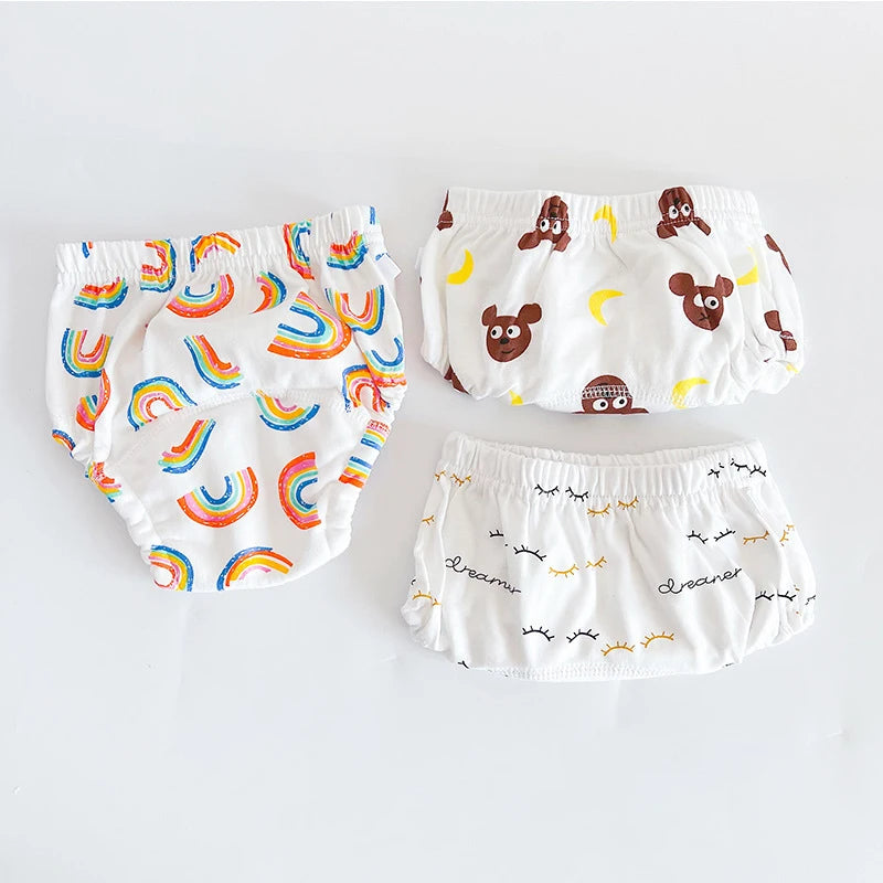 Toddler Potty Training Pants 3-Pack, 6-Layer Washable Cotton Learning Underwear with Elastic Waist and TPU Layer in 8–18 kg Size Options