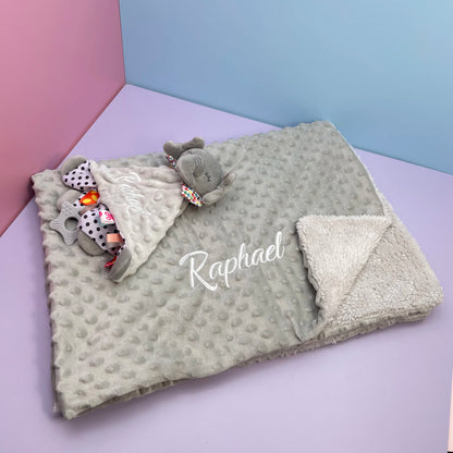 Embroidered Name Baby Blanket and Animal Comforter Options, Personalized Minky Bubble-Texture Keepsake with Single-Item and Two-Piece Gift Choices