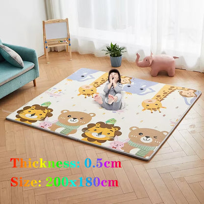 Oversized Baby Floor Play Mat 200 x 180 cm, Double-Sided Animal Print EVA Foam Crawling Rug with 4-5 mm Padding for Supervised Family Activities
