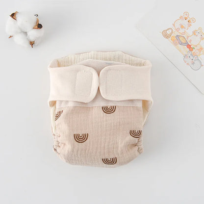 Baby Wrap Cloth Diaper with Adjustable Waist Tabs, Reusable Cotton Nappy in Animal and Rainbow Prints, Single-Piece Infant Changing Essential
