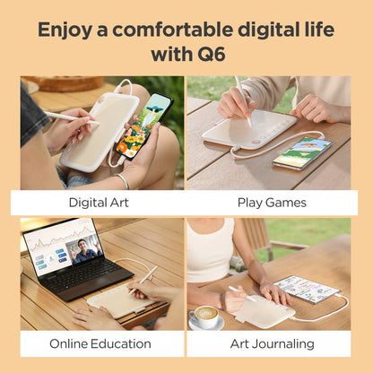 Compact Graphics Tablet UGEE Q6, 6-Inch Drawing Pad with Battery-Free Stylus, 8192 Pressure Levels, 60 Degree Tilt and 6 Shortcut Keys
