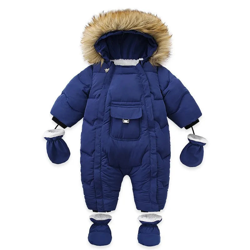 Infant Winter Snowsuit with Hood, Double Front Zippers and Quilted Design, Fleece-Lined Baby One-Piece for Boys and Girls, 3-24 Months