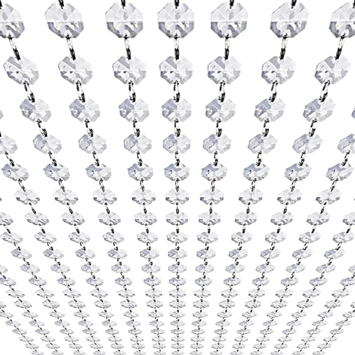 Clear Acrylic Bead Garland Strands with 14mm Octagon Gems and Adjustable Rings, Hanging Crystal-Look Chains for Wedding, Birthday and Holiday Decor