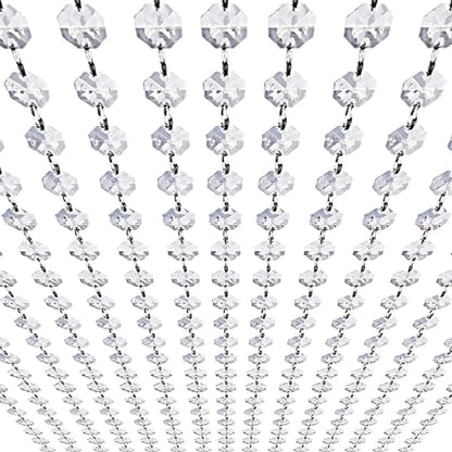 Clear Acrylic Bead Garland Strands with 14mm Octagon Gems and Adjustable Rings, Hanging Crystal-Look Chains for Wedding, Birthday and Holiday Decor