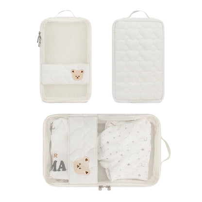 Diaper Organizer Bag with Mesh Front and White Bear Detail, Portable Zip Pouch for Baby Clothes, Changing Essentials and Family Travel