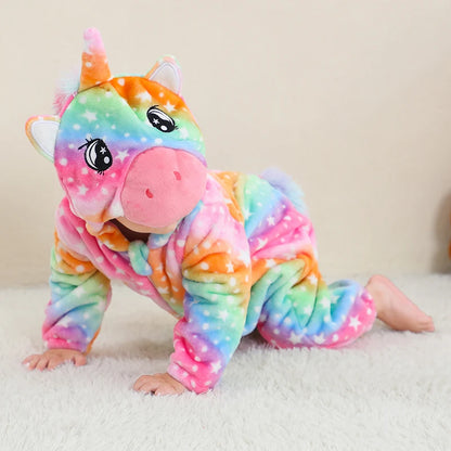 Animal Kigurumi Costume for Babies and Toddlers, Hooded Flannel Jumpsuit with Long Sleeves for Halloween Dress-Up and Family Photos