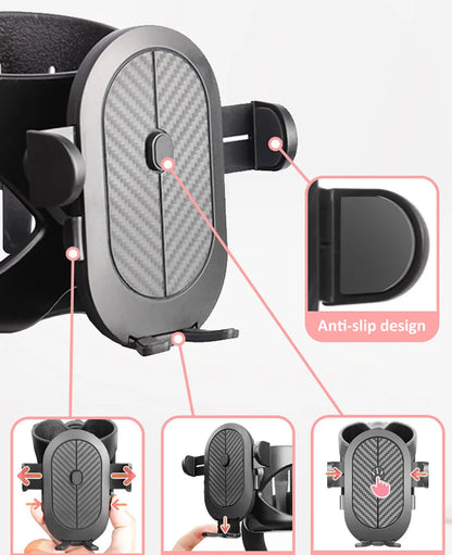 Stroller Bottle and Cup Holder with Clamp Mount and Optional Phone Slot, Single-Cup or Combination Storage Accessory for Walks and Family Outings