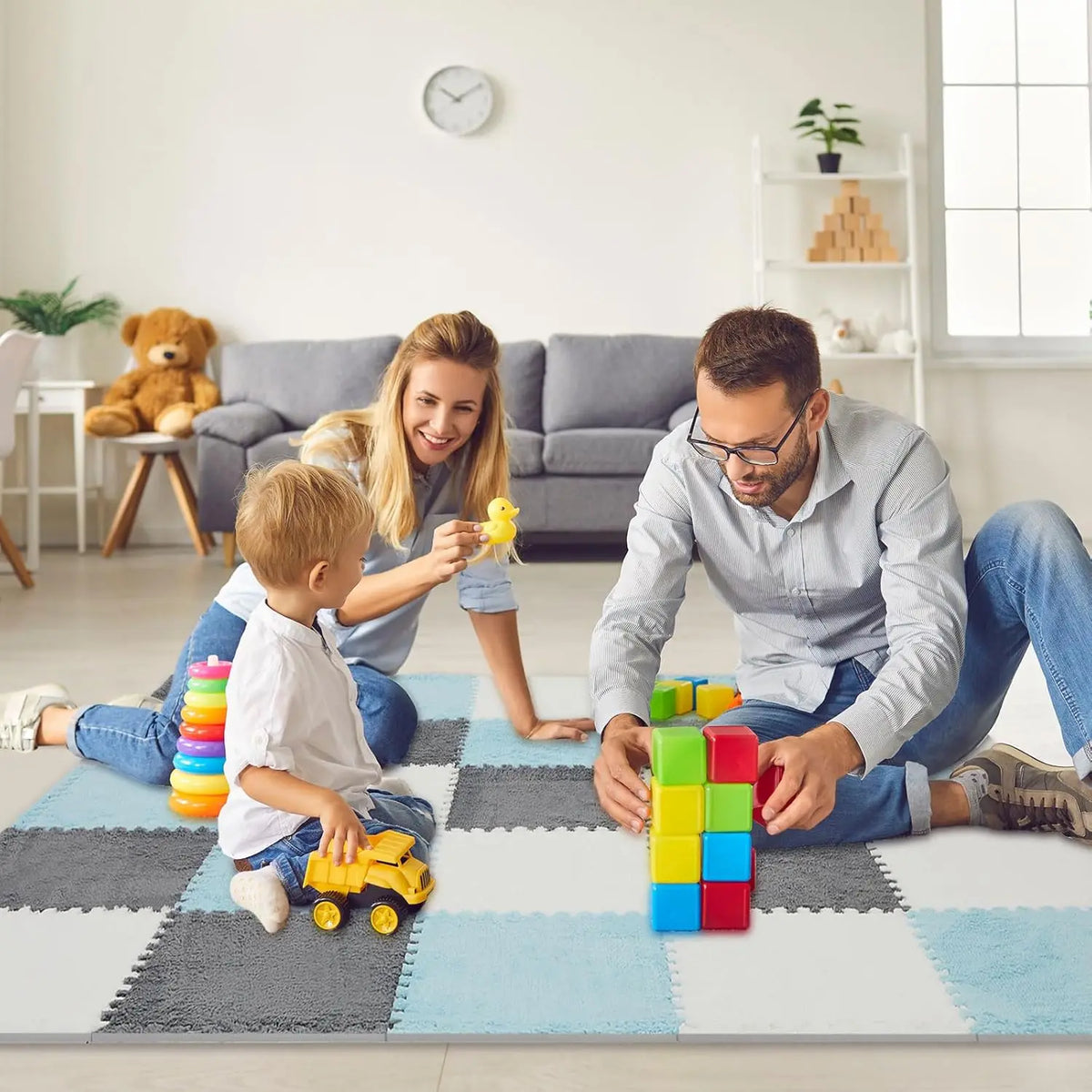 Interlocking Carpet Floor Tiles, Plush 30 cm EVA Foam Puzzle Squares with 1 cm Cushioning for Nursery Corners and Kids Indoor Playrooms