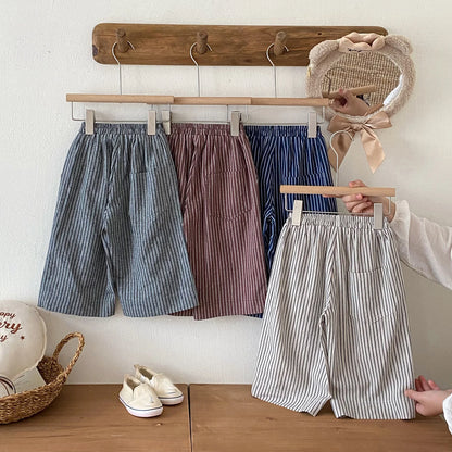 Cotton Toddler Striped Pants with Pull-On Elastic Waist, Relaxed Long Trousers for Boys and Girls in Six Colors, Sizes 12-24M to 5-6Y