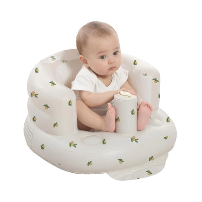 Inflatable Baby Sofa Seat with Built-In Air Pump, Portable Infant Floor Chair for Supervised Sitting and Play, Olive Flower or Bear Head
