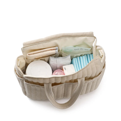 Textured Diaper Tote Bag with Zipper Closure, Interior Organizer Pockets and Carry Handles, Solid Color Baby Essentials Bag for Everyday Outings