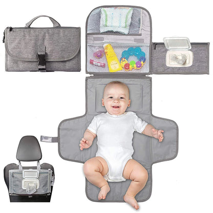 Diaper Changing Clutch with Foldout Baby Mat and Storage Pockets, 3-in-1 Portable Waterproof Changing Pad for Everyday Outings