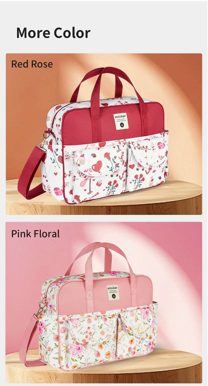Diaper Tote Bag with Wide Opening and Printed Front Pockets, Large Capacity Baby Essentials Organizer for Moms, Travel and Everyday Outings
