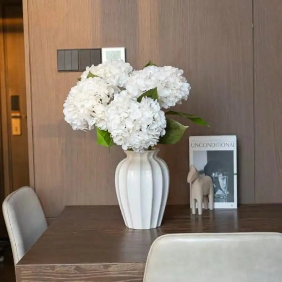 White Artificial Hydrangea Flowers, 4-Piece Large Faux Floral Bouquet for Wedding Centerpieces, Bridal Arrangements, Home, Office and Party Decor