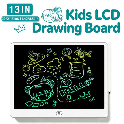Erasable LCD Writing Board for Kids, 8, 11, 13 or 16 Inch Color Drawing Tablet with Stylus for Doodles, Handwriting and Number Practice