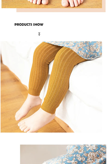 Ribbed Footless Leggings for Babies and Toddler Girls, Solid Color Knit Bottoms in Six Colors and Four Size Groups for Everyday Outfit Layering