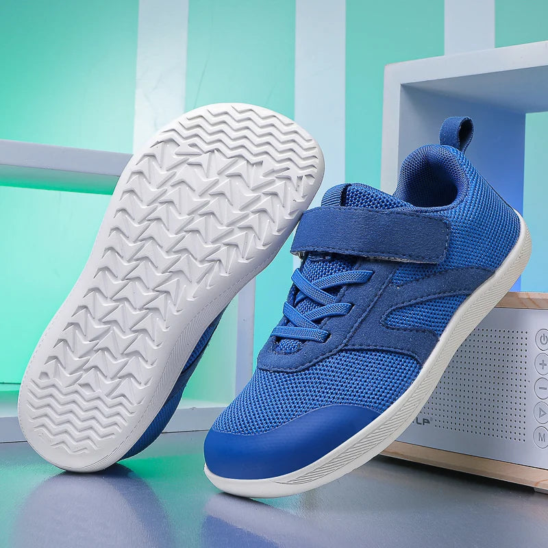 Children’s Minimalist Barefoot Sneakers with Wide Fit, Zero-Drop Design, Mesh Panels and Adjustable Strap for Boys and Girls Everyday Wear