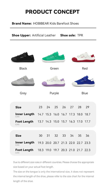 Kids Colorblock Barefoot Sneakers by HOBIBEAR with Breathable Mesh, Wide Toe Box, Zero-Drop Design and Easy Strap for Everyday Walking