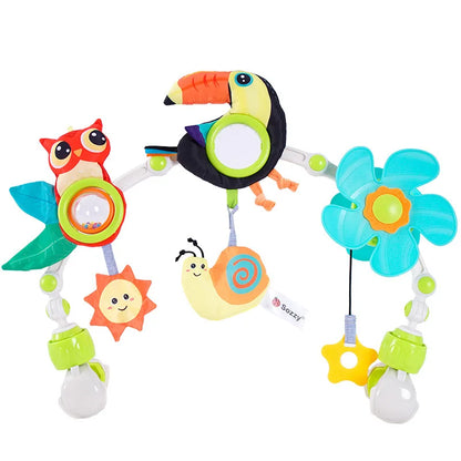 Adjustable Baby Activity Arch with Clamp-On Animal Toys, Colorful Stroller Play Bar for Supervised Sensory Exploration and Baby Shower Gifts