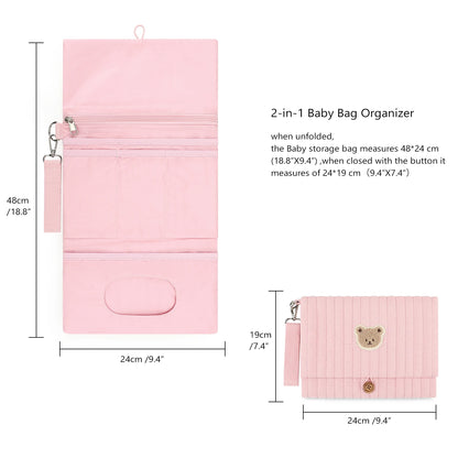 Hanging Diaper Organizer Bag with Foldable Design, Bear Detail and Wrist Strap for Baby Essentials, Everyday Outings and Family Travel