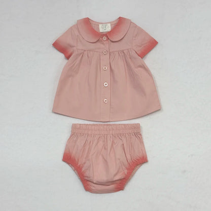 Peach and Blue Sibling Matching Outfits, Cotton Girls Collared Dresses, Boys Shirts and Shorts, Baby Rompers and Toddler Two-Piece Clothing