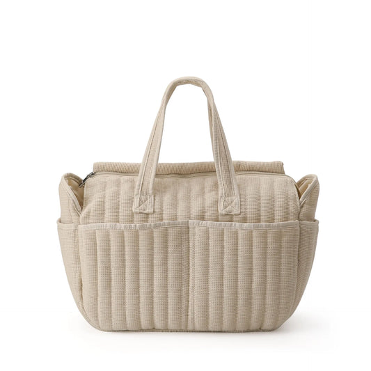 Textured Diaper Tote Bag with Zipper Closure, Interior Organizer Pockets and Carry Handles, Solid Color Baby Essentials Bag for Everyday Outings