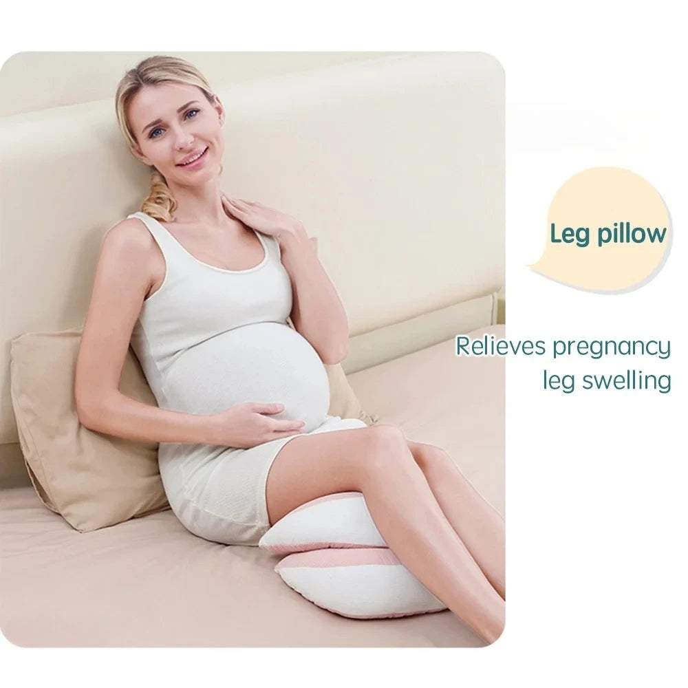 Maternity Body Pillow with Auxiliary Support Pillow | Cotton Pregnancy Sleep Cushion for Expecting Moms in Pink or Grey, Waist Support at Bedtime