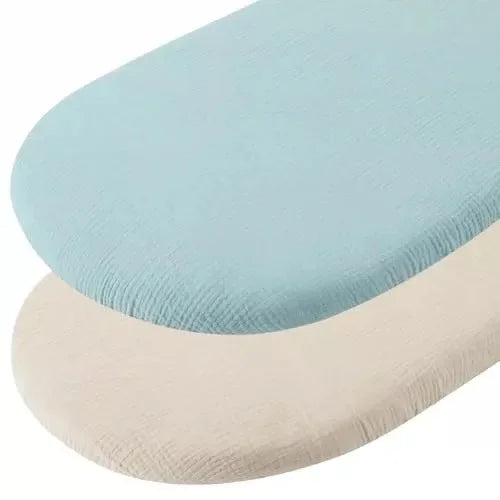 Cotton Bassinet Mattress Covers 2-Pack, Removable Washable Cradle Fitted Sheets with Textured Fabric for Compatible Nursery Mattresses