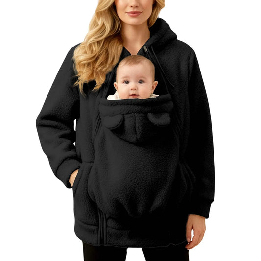 Maternity Babywearing Fleece Jacket with Zip Front and Baby Panel, Cozy 2-in-1 Pregnancy and Postpartum Hoodie for Fall and Winter