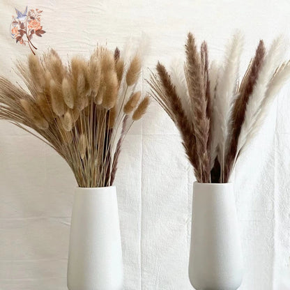 Dried Pampas Grass Bouquet, Natural Decorative Flowers and Bunny Tail Grass for Boho Vase Styling, Home Displays, Weddings and Party Decor