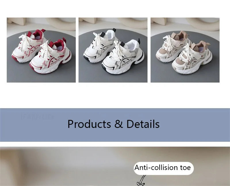 Children Mesh Sports Sneakers with Layered Panels, Lace and Strap Styling for Boys and Girls, Casual Spring and Fall Shoes in Red, Khaki or Black