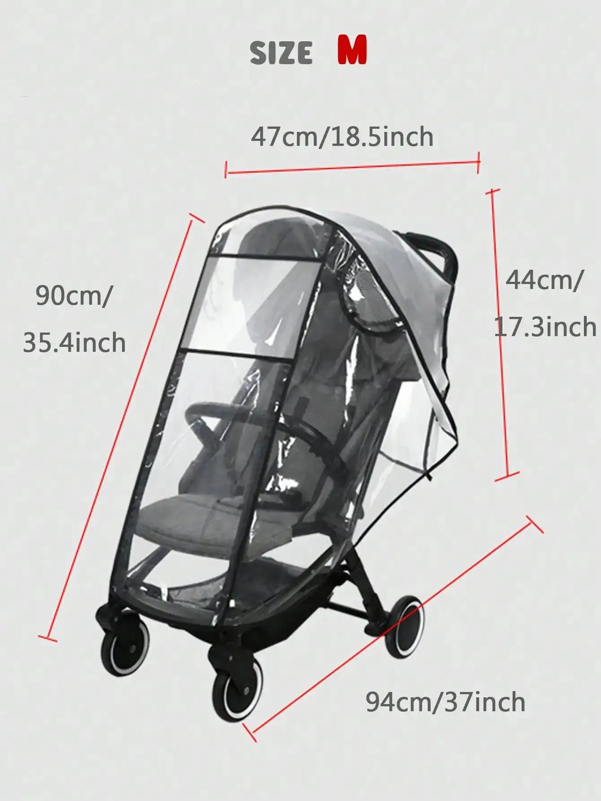Stroller Weather Shield with Clear Panels, Black Trim and Mesh Side Ventilation, M or L Rain Cover Options for Baby Pushchair Outdoor Outings