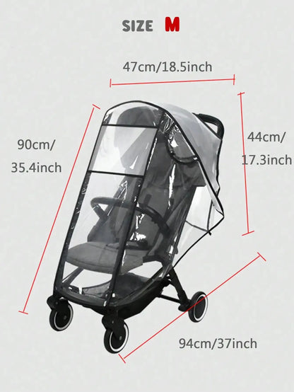 Stroller Weather Shield with Clear Panels, Black Trim and Mesh Side Ventilation, M or L Rain Cover Options for Baby Pushchair Outdoor Outings