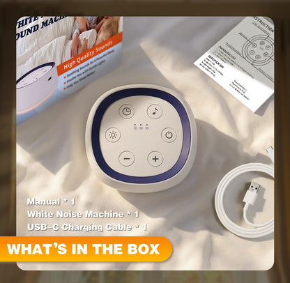 24-Sound White Noise Machine with Warm Breathing Night Light, 30/60/90-Minute Auto-Off Timer and USB Rechargeable Design for Nursery and Travel