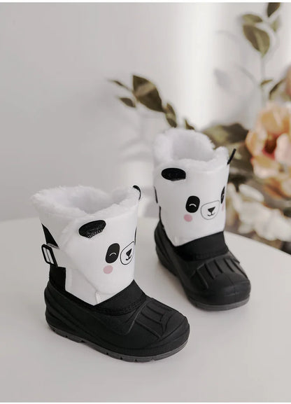 Kids Unicorn Winter Boots with Plush Trim, Gold-Tone Horn and Ear Details, Pink and White Fantasy-Themed Cold-Weather Footwear for Girls