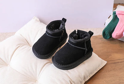 Toddler Plush Winter Booties with Contrast Stitching and Rear Pull Tabs, Camel, Black or Army Green Short Boots for Boys and Girls, Sizes 18-25