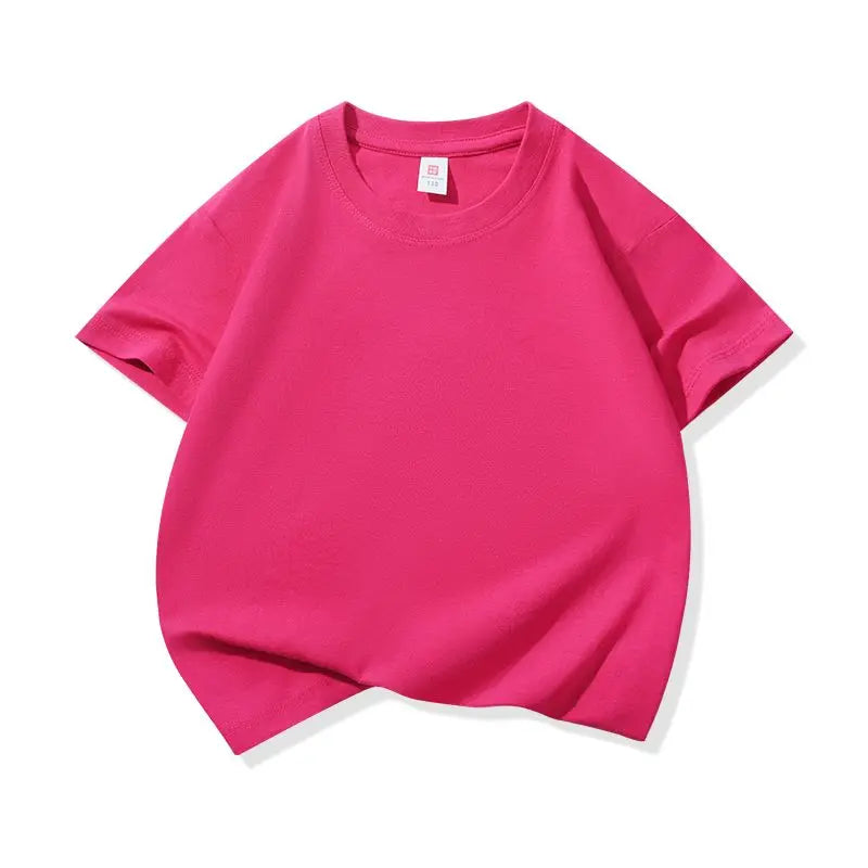 Kids Solid Color Cotton T-Shirt, 180gsm Short Sleeve Crewneck Basic Tee for Boys and Girls in 18 Colors for Summer and Everyday Casual Outfits